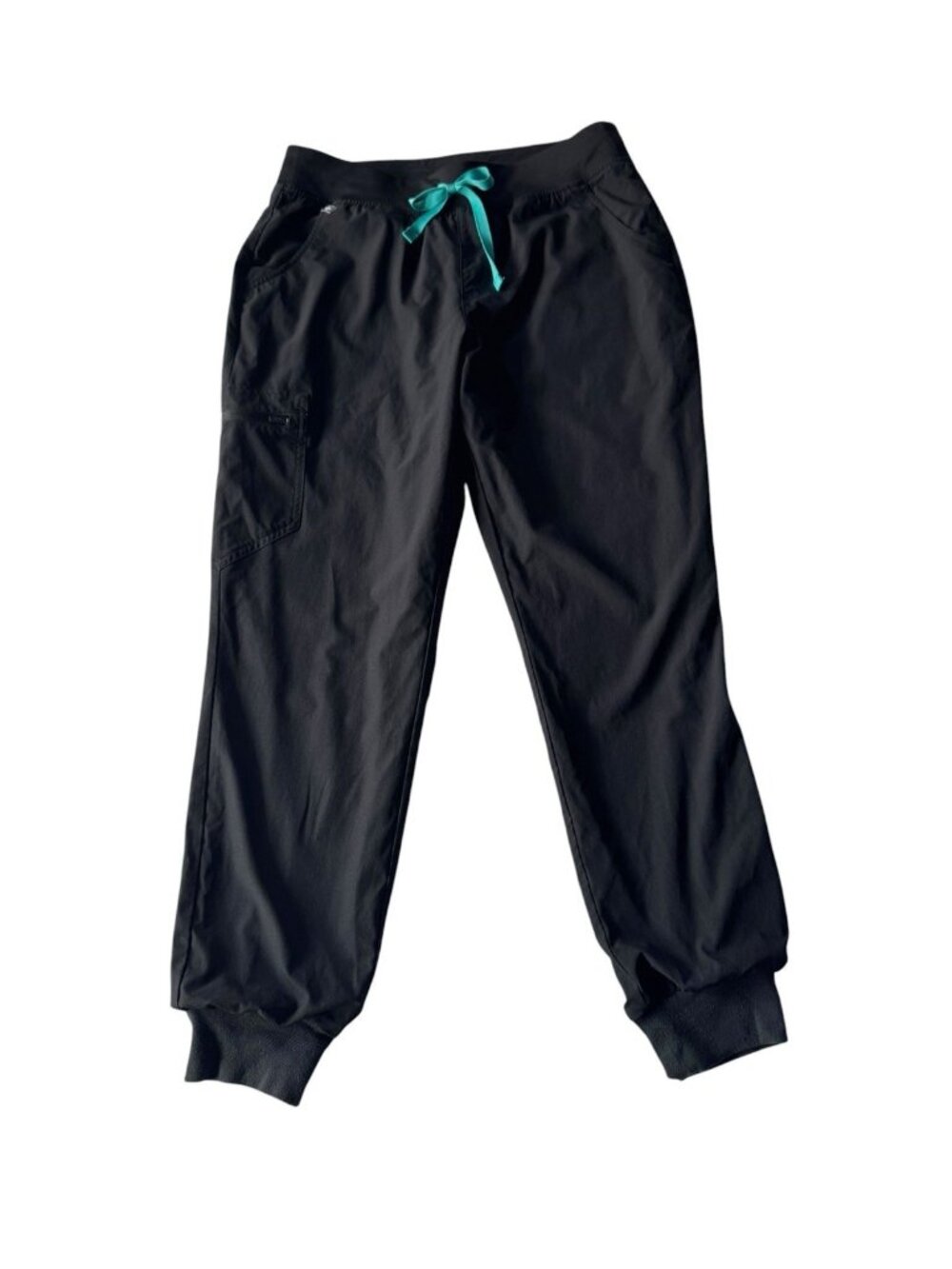 FIGS Zamora Women's Sz M Black Jogger Pants Turquoise Drawstring High Waist